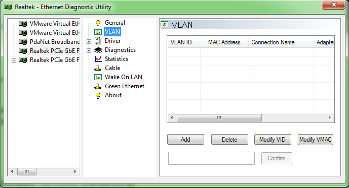 Realtek Ethernet Diagnostic Utility VLAN Interface